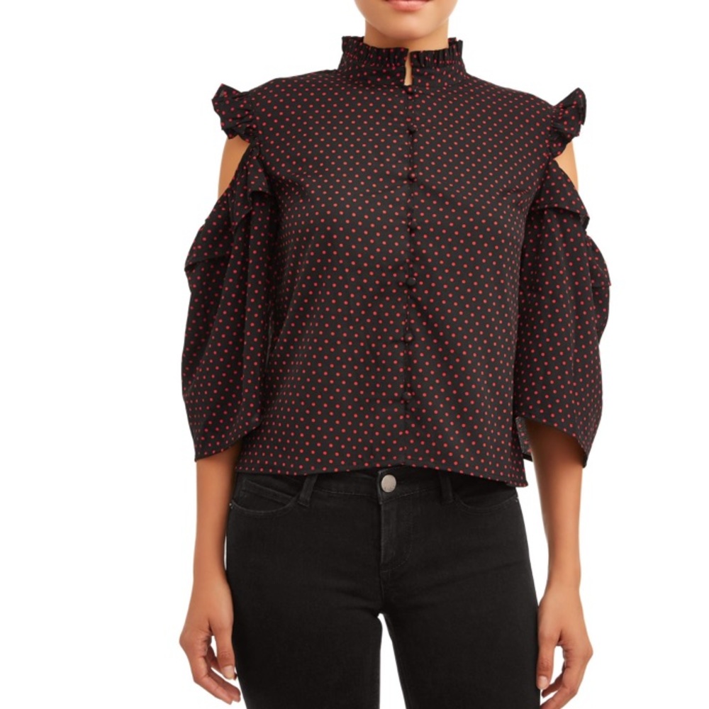 Attitude Unknown HighNeck Ruffle Cold Shou…